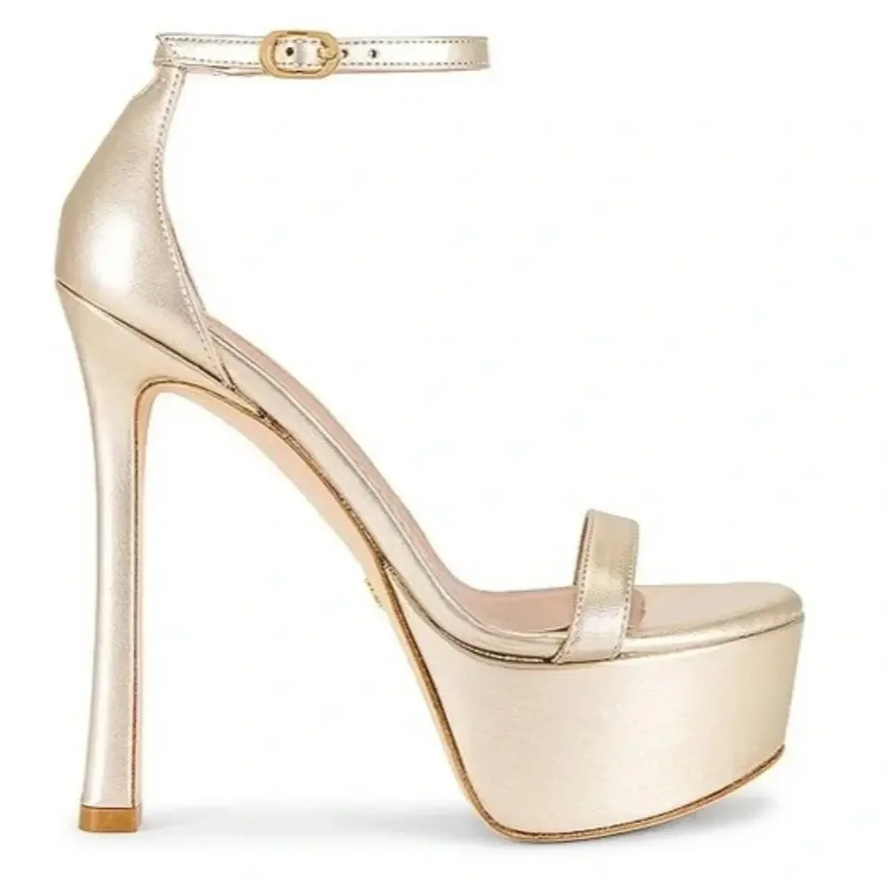 Stuart Weitzman Nudistcurve Hollywood Ankle-Strap Platform Sandals Size 8.5